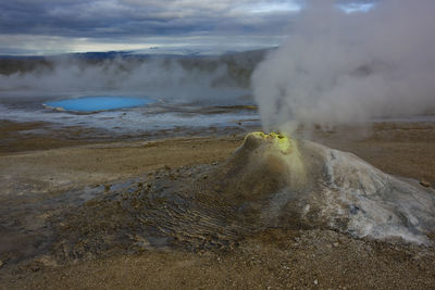 Geyser at the geothermal area at hveravellir in the centre of iceland