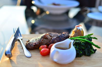 Close-up of dessert in plate on table