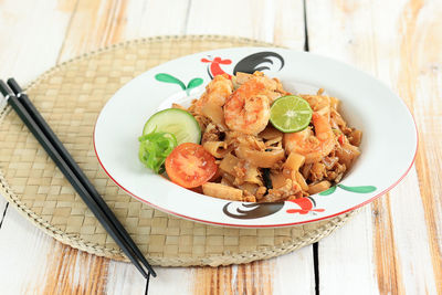 High angle view of food in plate on table