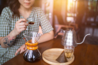 Drip coffee. hot  coffee brew hand making process by professional,preparing for brewing drip coffee.