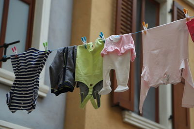 Close-up of clothes drying on clothesline