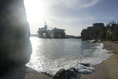 View of boats on beach