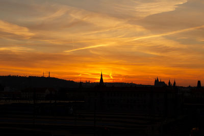 Silhouette buildings against sky during sunset