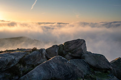 Temperature inversion at the roaches n the staffordshire, peak district national park, uk.