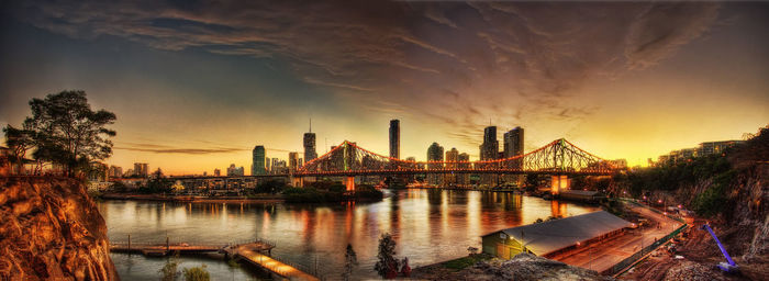 Bridge over river at sunset