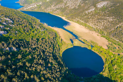 Aerial view of torak lake spring in the cikola river canyon, croatia