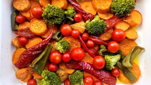 Directly above shot of vegetables in tray