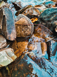 Full frame shot of rocks by sea