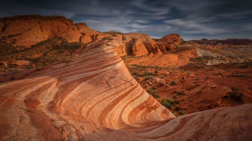 Scenic view of valley of fire state park at dusk