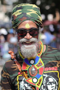 Portrait of man wearing multi colored outdoors