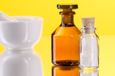 Close-up of drink in jar on table