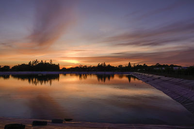 Scenic view of lake against sky during sunset