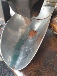 High angle view of old metal on table