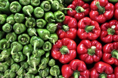 Full frame shot of bell peppers at market