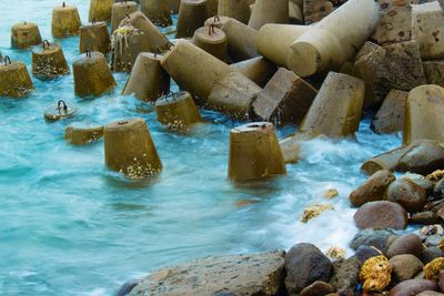 Stack of stones on sea shore