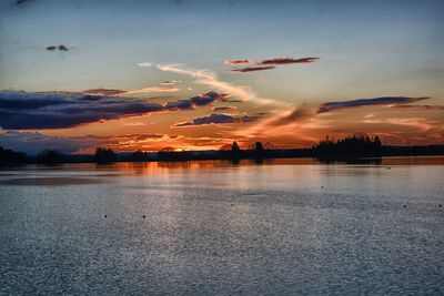 Scenic view of lake against sky during sunset