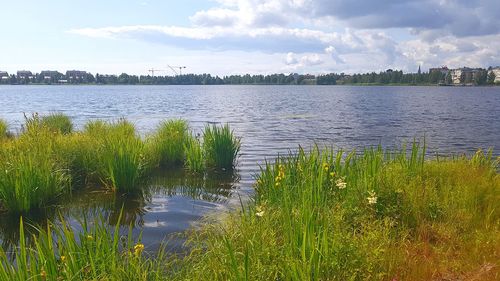 Scenic view of lake against sky