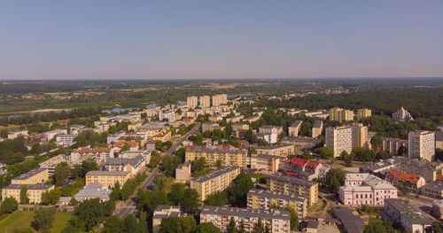 High angle shot of townscape against sky