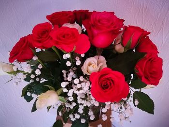 High angle view of rose bouquet