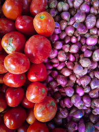 A photo of tomatoes and original onions from aceh, indonesia.