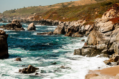 Scenic view of sea and rocks