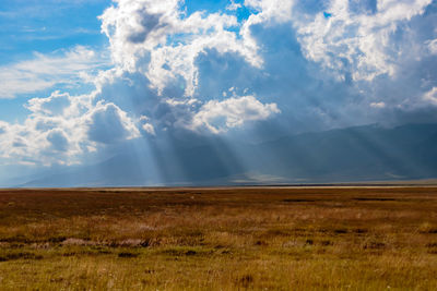 Scenic view of field against cloudy sky