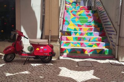 View of multi colored road