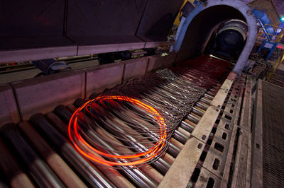 Metal rings on production line at industry