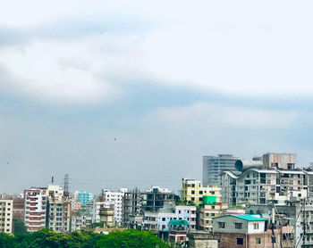 High angle view of buildings against sky