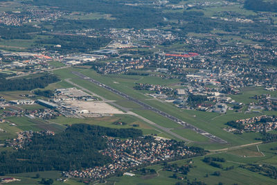 High angle view of buildings in city