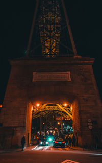 Low angle view of illuminated building at night