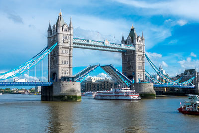 View of bridge over river against cloudy sky