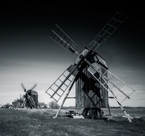 Wind turbines on field