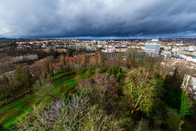 High angle view of townscape against sky