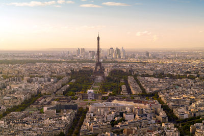 View of paris from above montparnasse tower by sunset in autumn