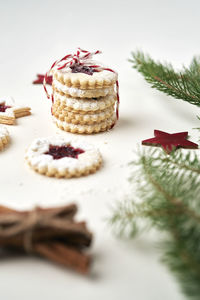 Close-up of christmas ornaments on table