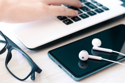 Close-up of computer keyboard on table
