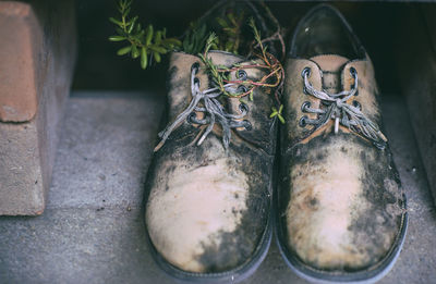 High angle view of shoes