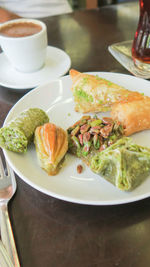 High angle view of meal served on table