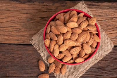 Close-up of almonds in bowl on table