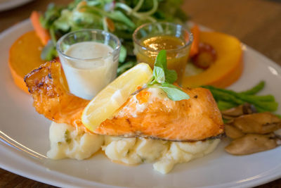 Close-up of food served in plate