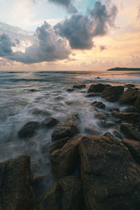 Scenic view of sea against sky during sunset