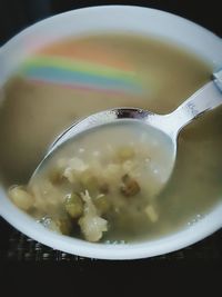 Close-up of served food in glass bowl