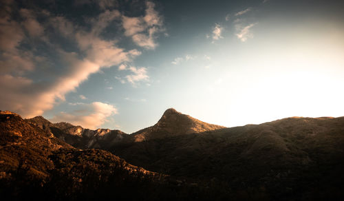 Scenic view of mountains against sky during sunset