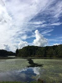 Scenic shot of reflection of clouds in calm lake