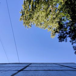 Low angle view of cables against clear blue sky