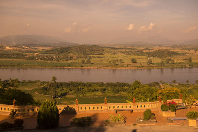 High angle view of lake against sky