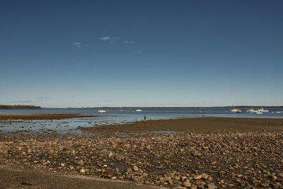 Scenic view of beach against clear sky