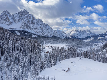 Scenic view of snowcapped mountains against sky