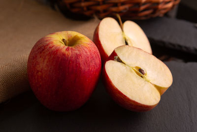 High angle view of apples on table